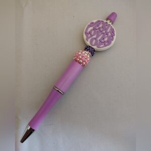 Purple Jesus Loves You Pen with Beaded Accents